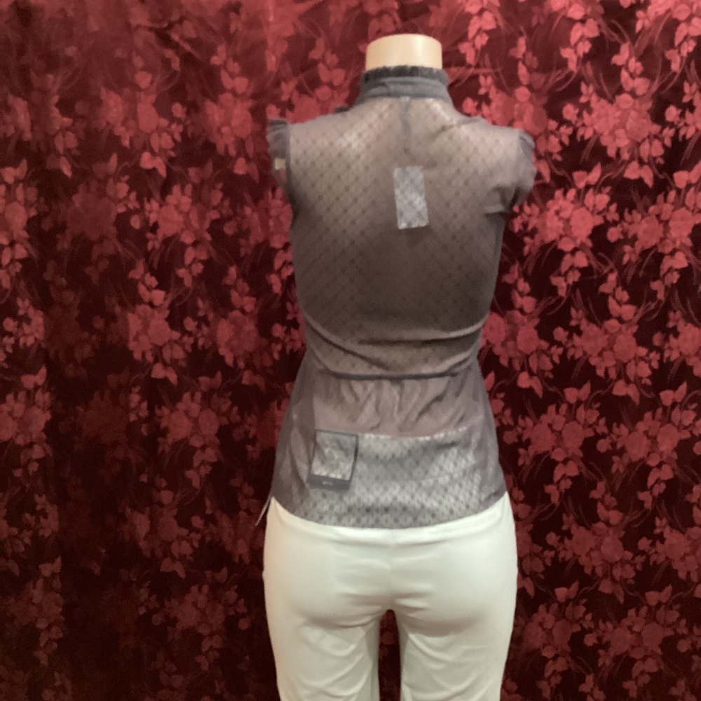 CHARLOTTE RUSSE charcoal medium button down mesh laced sleeveless blouse. - Picture 6 of 10